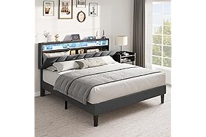 YITAHOME Queen Size LED Bed Frame with Storage Bookcase Headboard