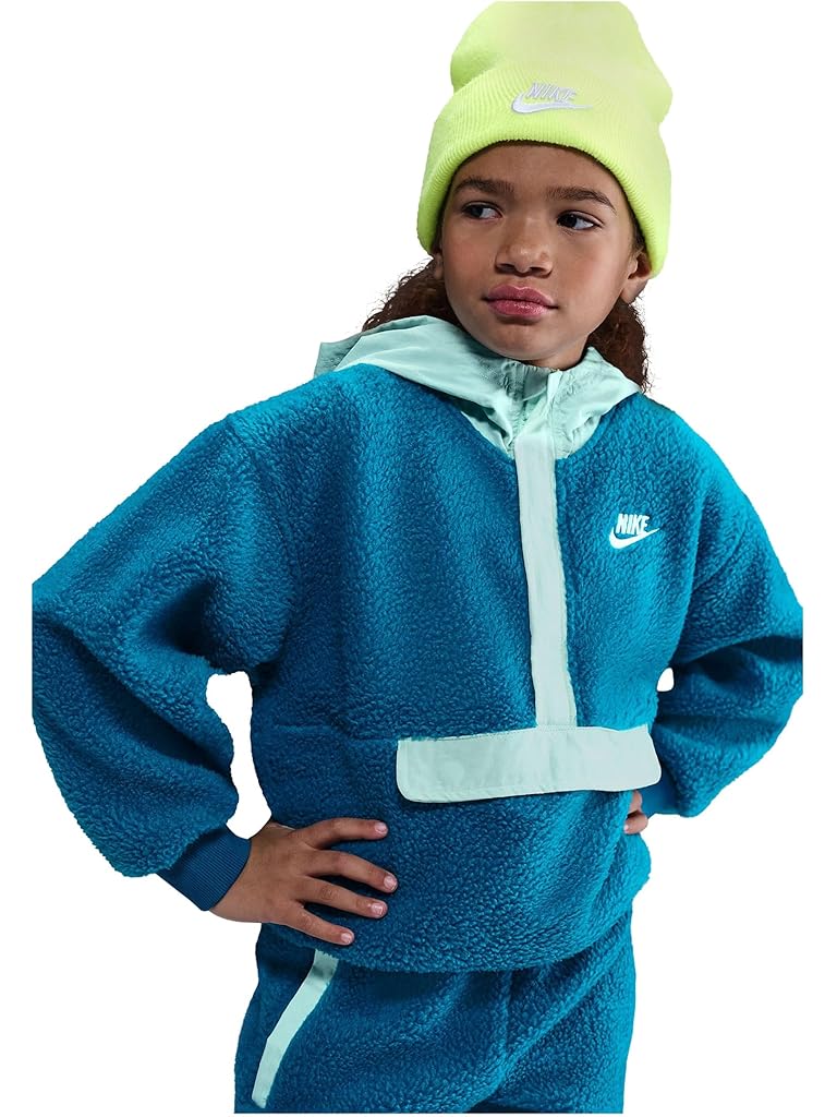 White Nike Sportswear Club Fleece Loose 1/4-Zip Hoodie (Little Kid/Big Kid)