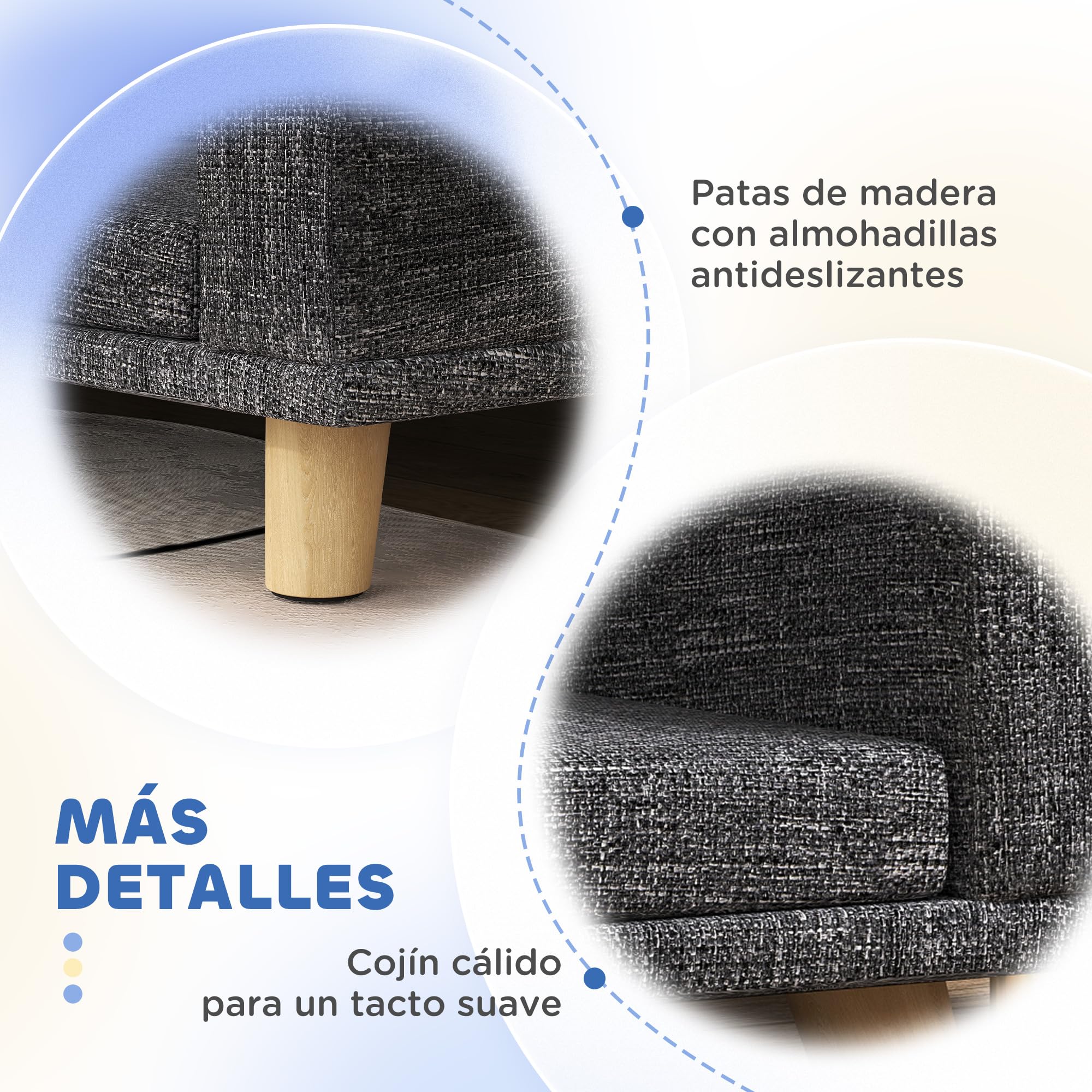 PawHut Sofá para Perros Grandes, 98x67x25 cm, Cama Elevada para Perros Tapizada con Cojín Lavable y Patas de Madera de Pino, Carga 40 kg, Gris Oscuro