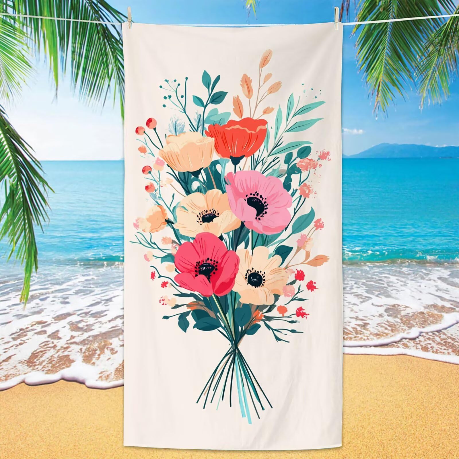 Ręcznik plażowy, beżowy, mikrofibra 100 x 220 cm, zestaw 2 szt., szybkoschnący, ultra cienki, lekki, kompaktowy, z torbą, dla kobiet i mężczyzn, na kemping, fitness, urlop YJ-929