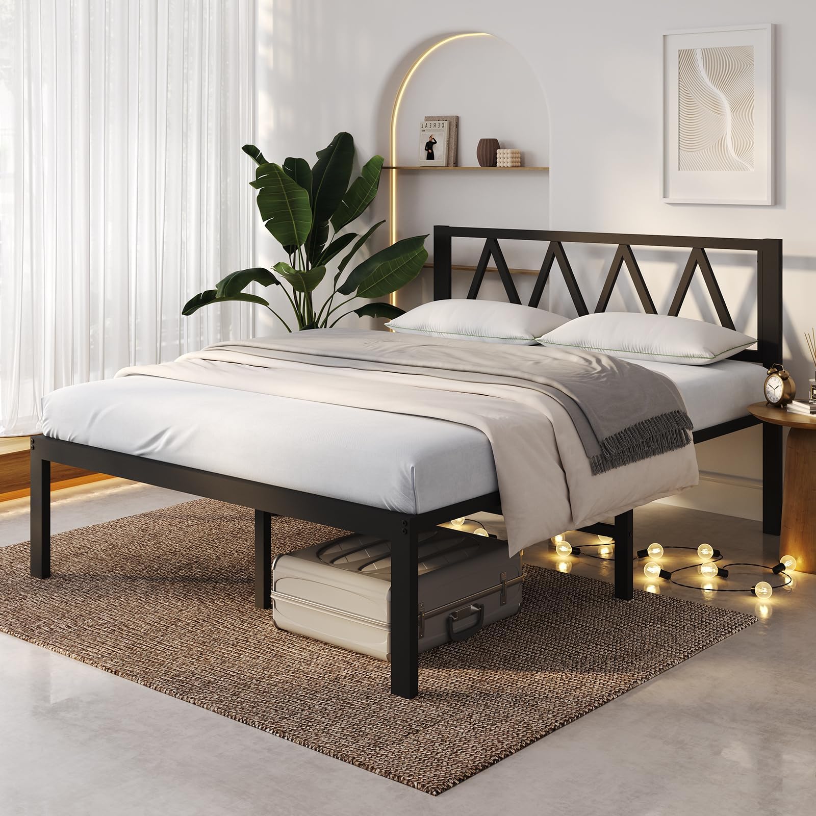 Novilla 18 Inch King Size Bed Frame with Headboard, Metal Platform Bed Frame, King Bed Frame No Box Spring Needed, Easy Assembly, Black
