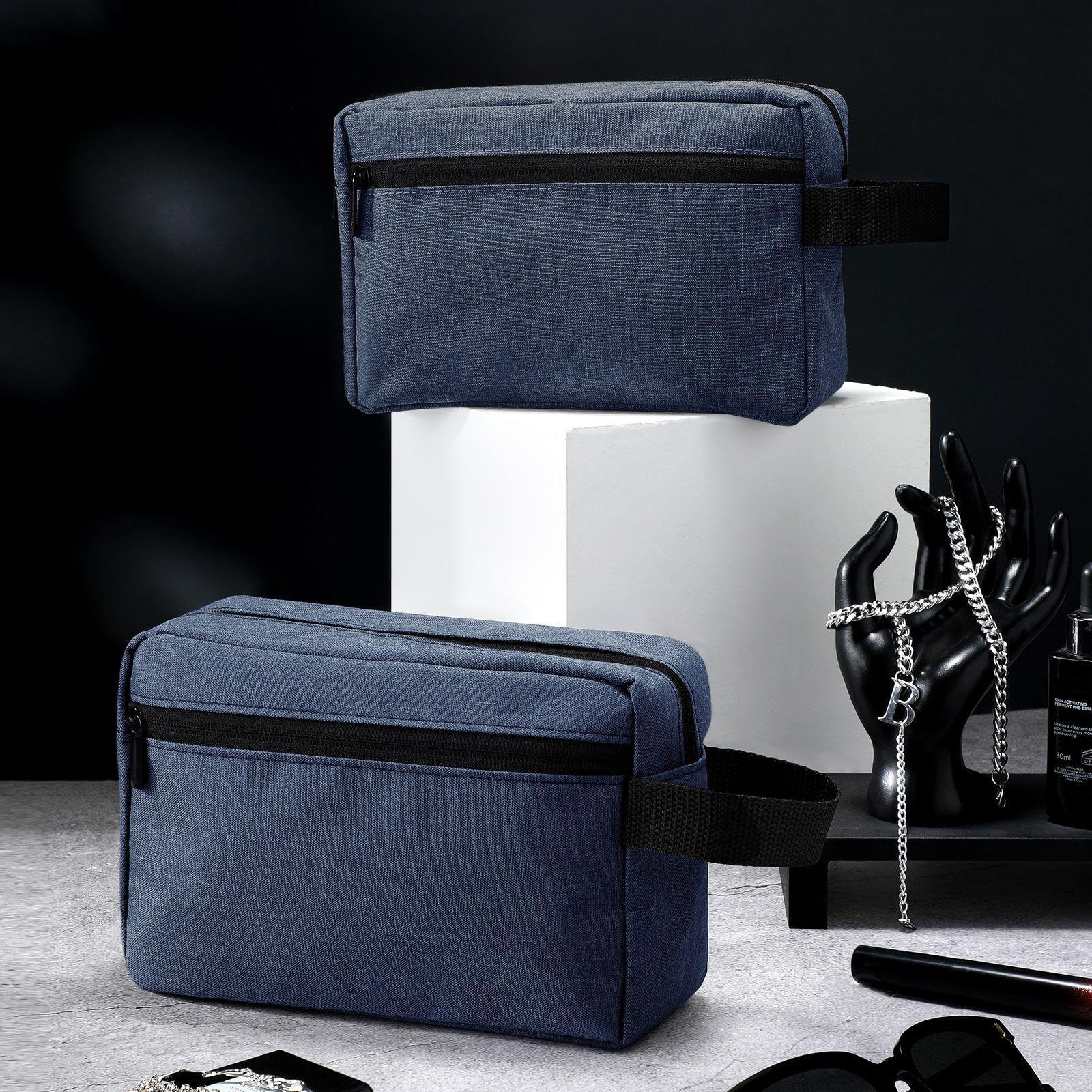 Paterr Borsa da toilette da viaggio per donne e uomini, grande, resistente all'acqua, borsa da barba da appendere, con manico e divisore, custodia da viaggio, Blu scuro, Borse da toilette