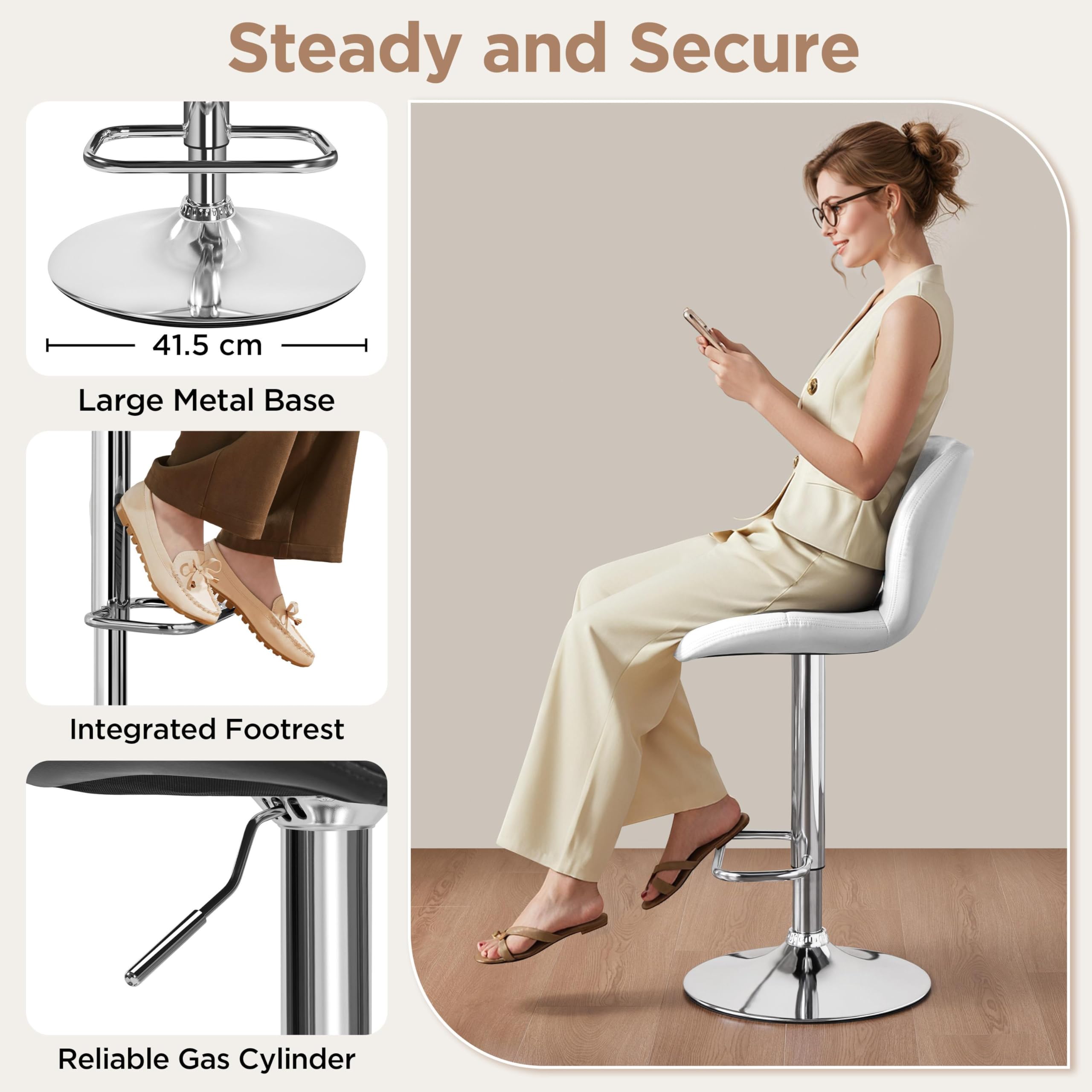 Yaheetech Tabouret de Bar Réglables en Hauteur Moderne,Chaise de Bar en Similicuir et Métal,Tabouret Haut Capacité de Charge Maximale 136 kg,44 × 50,5 × 89 cm Blanc