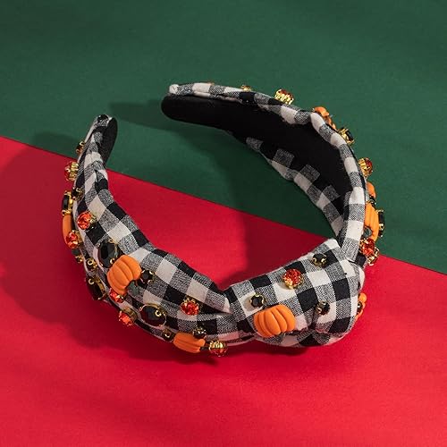 Miniatura 4 de Diadema anudada con diamantes de imitación de Halloween para mujer, diadema de calabaza de Halloween adornada con parte superior mixta, accesorios