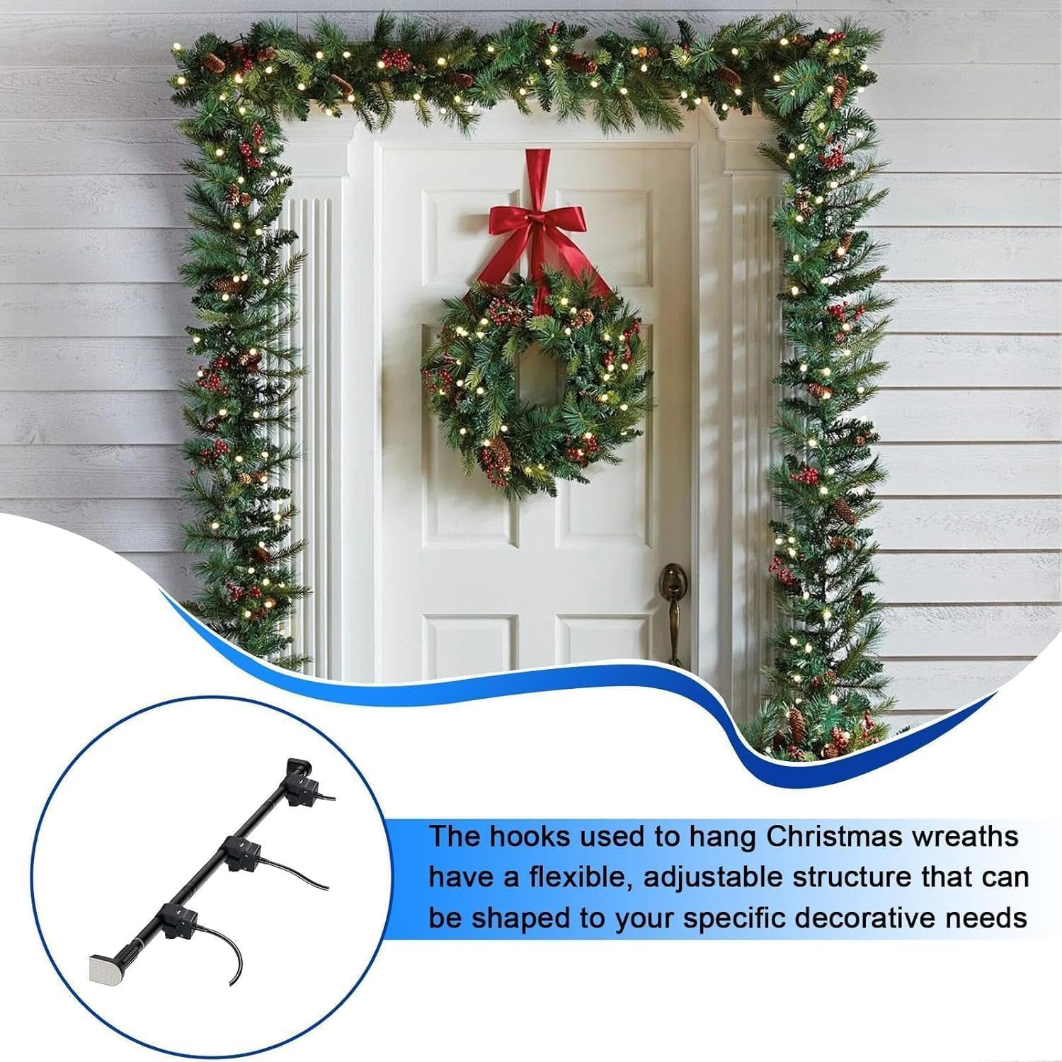 Adjustable Garland Hanger,Pack Xmas Wreath Hangers,Fits 31-80in Doors,Hanger Metal Hook Non-Slip Christmas Hanging Hooks for Party Holiday Home Decoration(80-100cm/31-39in)