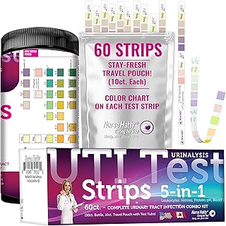 Nurse Hatty - 60ct. UTI Test Strips KIT - Urinary Tract Infection Test Strips - Easy to Read Color Chart on Strip - Urinalysis Test to Analyze Leukocytes, Nitrite, pH, Protein, and Blood