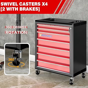 LARBANKE 7-Drawer Rolling Tool Chest with Lock&Drawer Lining,Tool Chest with Universal Lockable Wheels,with Multifunctional Countertop,Special Connect Rods for Connection with 5-Drawer Tool Cabinet