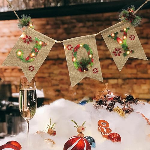 Miniatura 4 de Toyvian Cartel de lino brillante para fiesta de Navidad con letras de alegría, decoración de guirnalda de Navidad para uso festivo en interiores,