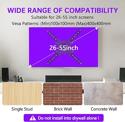 Miniatura 6 de Soporte de pared para TV de 26 a 55 pulgadas, soporte de TV con brazo articulado, giratorio, soporte de metal para TV con VESA máximo de 15.748 x
