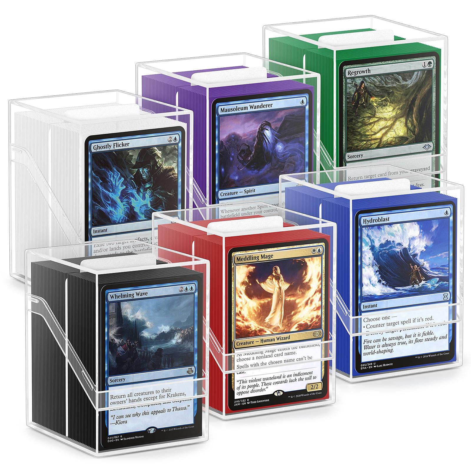 6 Stück Card Deck Boxen, Transparent Commander Kartenbox mit 600Pcs Kartenhüllen und Kartentrenner, Standardformat Deckbox Sammelkarten Box Perfect Fit für MTG, Sammelkarten, Sportkarten (6 Farben)