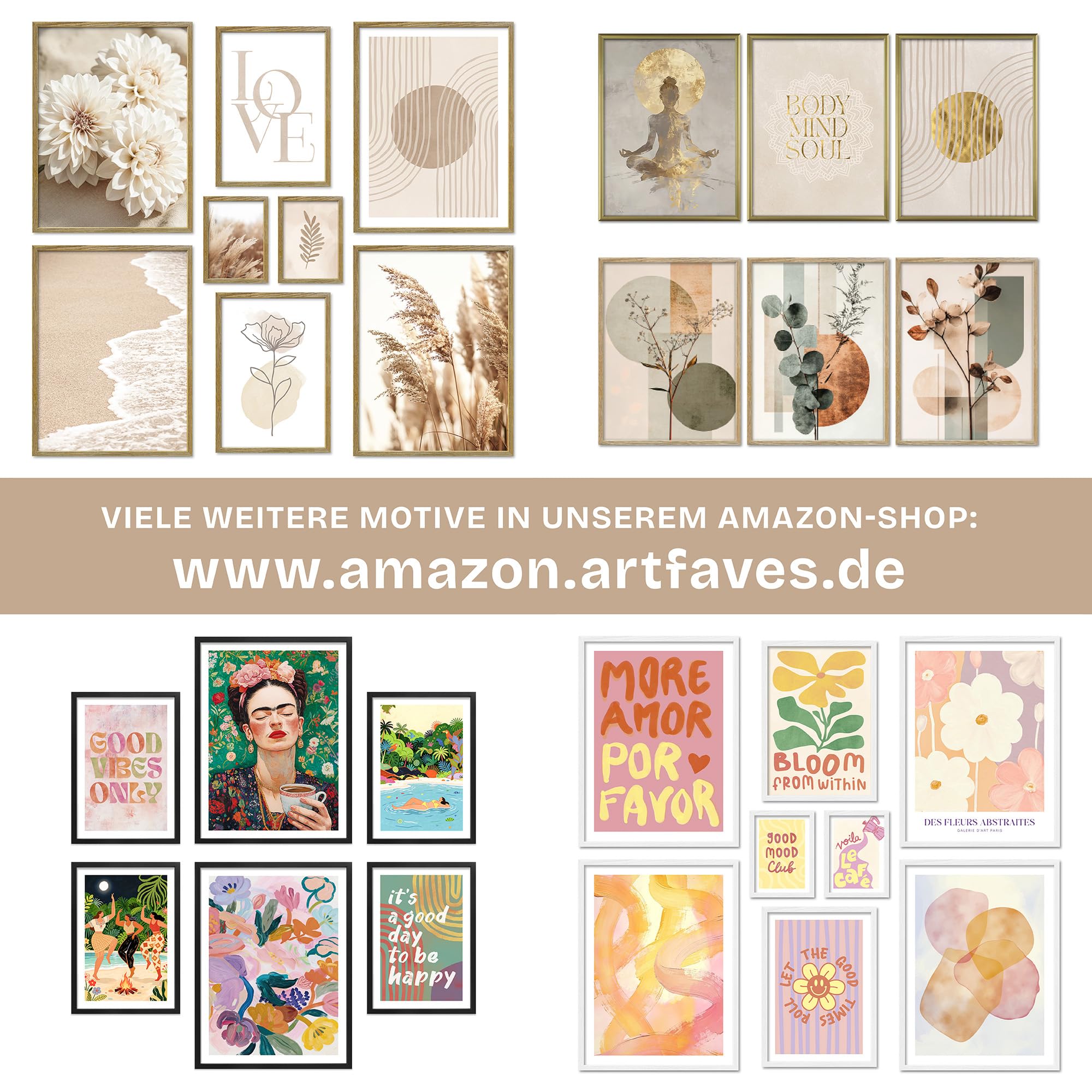 ARTFAVES® Poster Set - Yoga Spirit - Gallery Wall Bilderwand Wohnzimmer, Schlafzimmer - 6 moderne Wandbilder Abstrakt, Kunst, Meditation, Spirituell - ohne Bilderrahmen