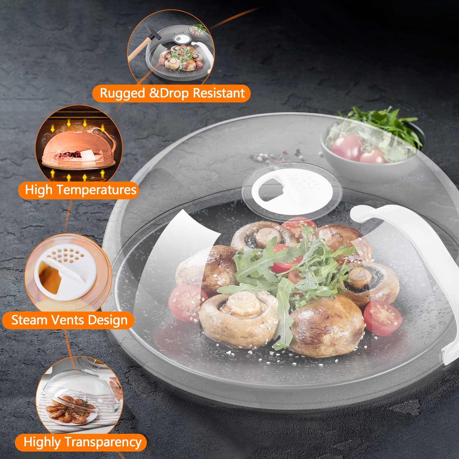 Microwave Cover For Food, Collapsible Microwave Splatter Cover Made Of TPR Dishwasher-Safe BPA Free Grey