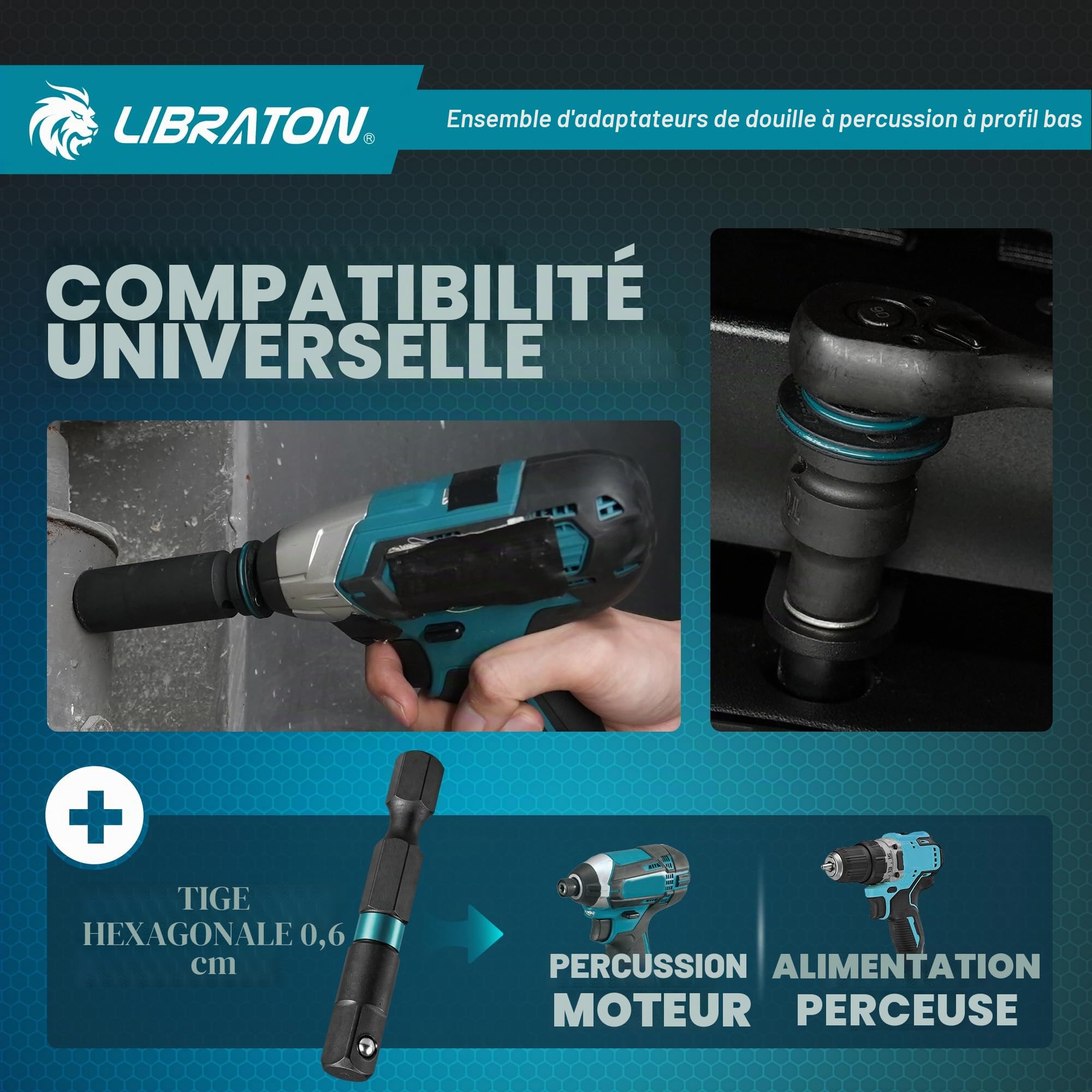 LIBRATON Jeu d'Adaptateurs à Douille Impact Profil Bas Magnétique 5pcs