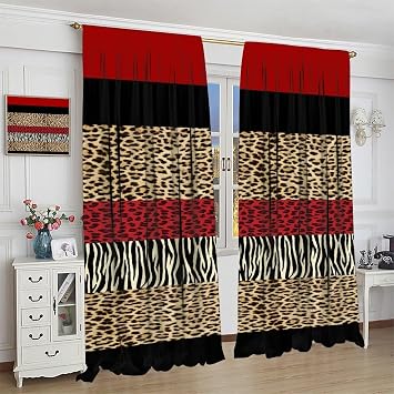 Leopard Print Blackout Curtain,Red Black Brown Cheetah Geometric Stripes African Wildlife Abstract Curtains Dining Room Living Room Kitchen Cafe Bedroom Office Drapes,72x63 in