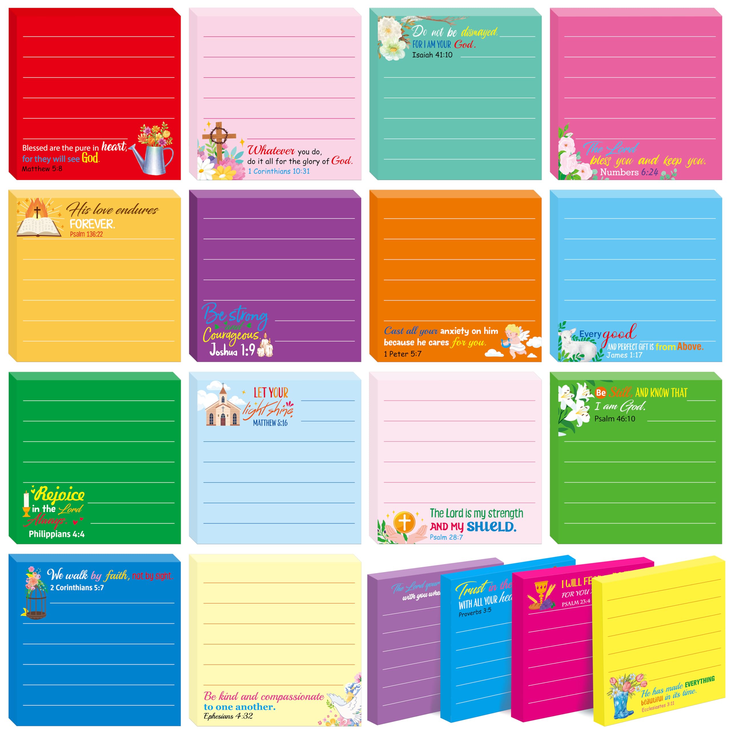 18 Pack Bible Sticky Notes with Lines, Inspirational Religious Christian Notepads, Bible Verse Quote Notepads for Message, Reminder, Gifts, Diary Lists, Office, School, Scripture Memo Pads (3” x 3”)