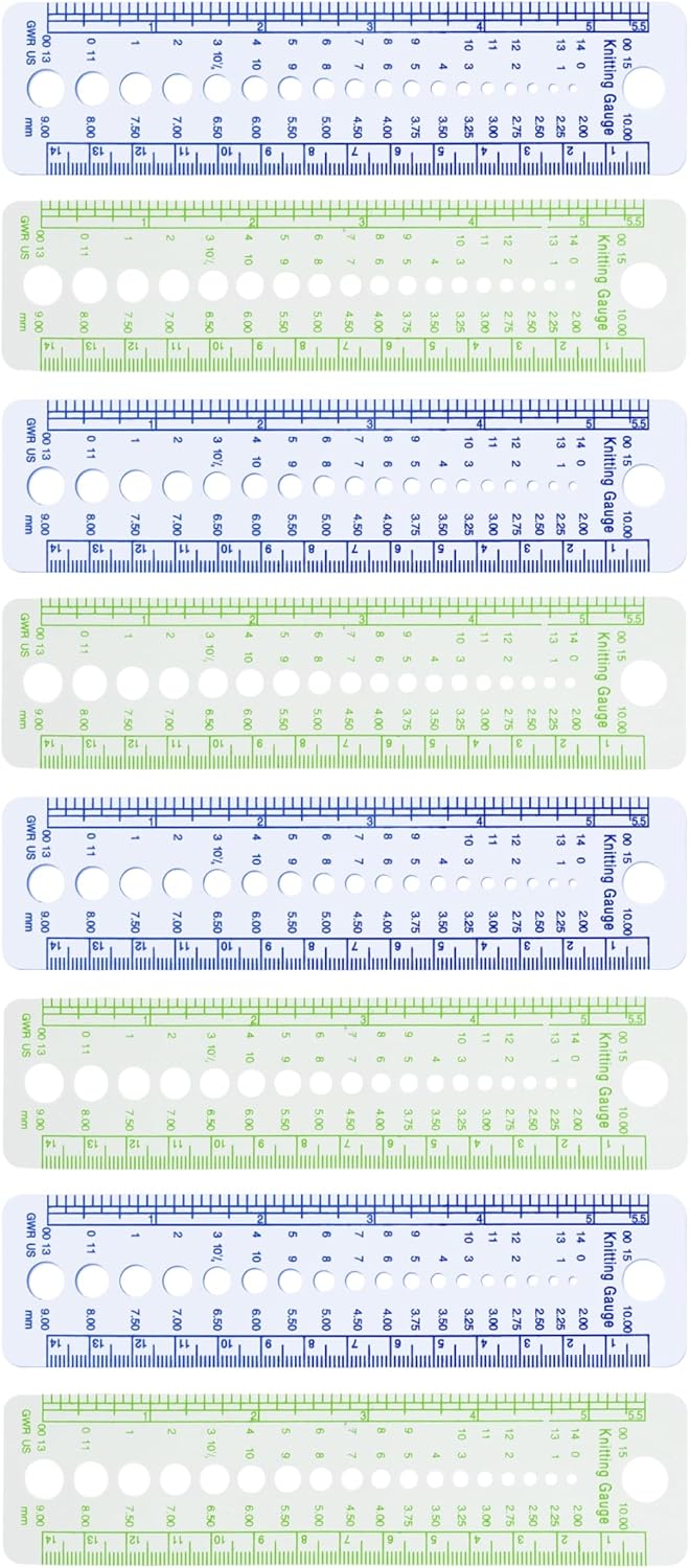 Knitting Needle Sizer Gauge - Pack of 8 - Needles Sizer Measuring Tool - Knitting Measure Ruler - Knit Sizer Tool