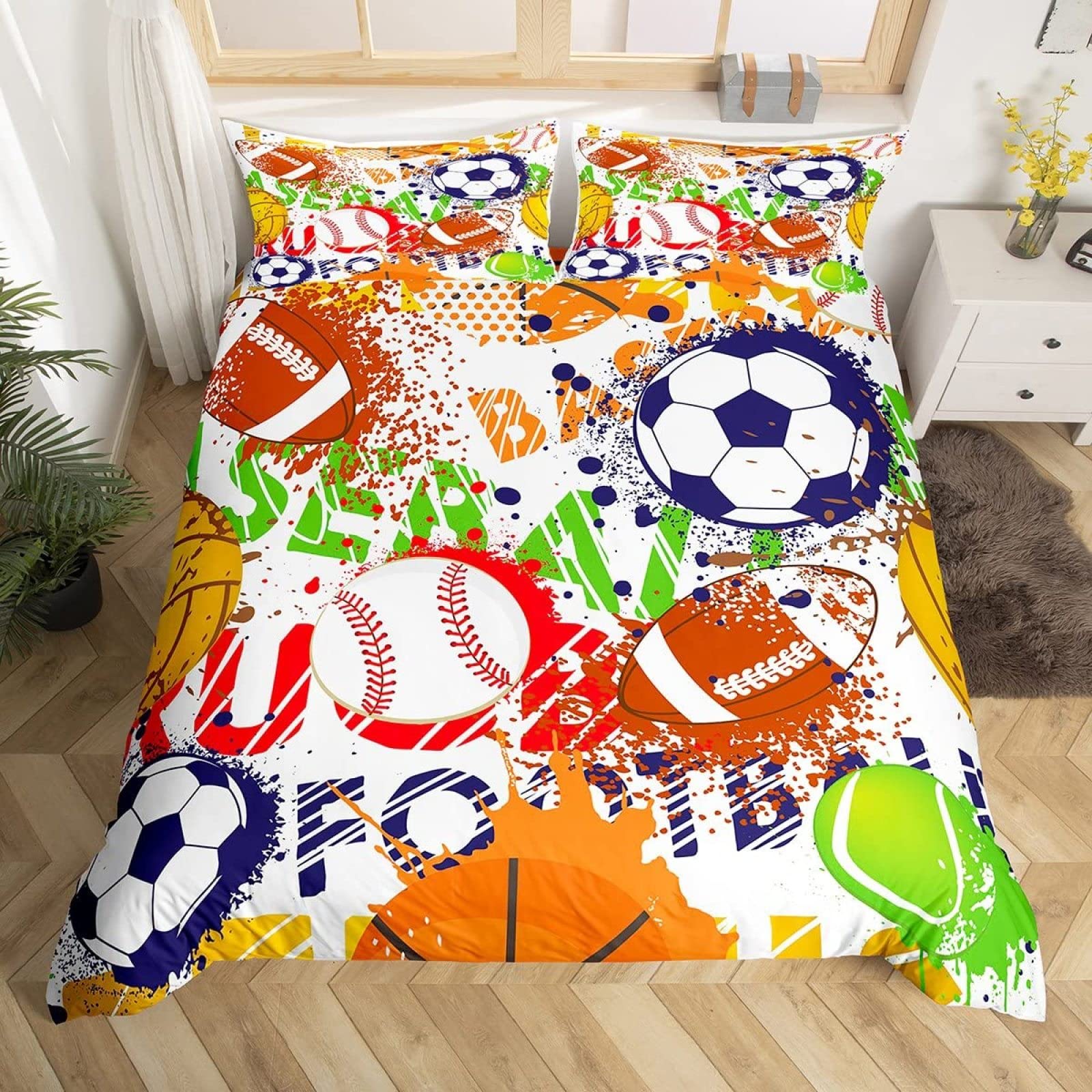Housse de Couette 240x260 Football en microfibre avec 2 taies d'oreiller 65x65 cm