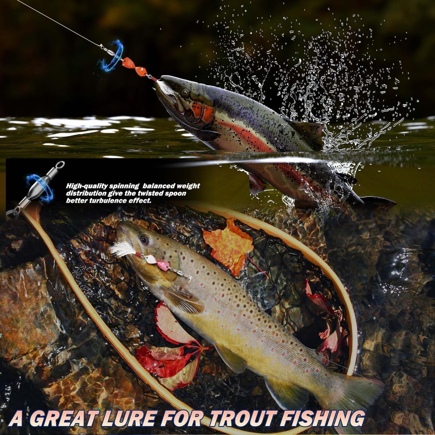 Lot de 10 Ensemble de Cuillères àTruite Spoons, Leurres de Pêche Kit Spinnerbaits 3g, Cuillere Peche Truite, Appât à Truite, Kit d'Appâts de Pêche Portable avec Boîte
