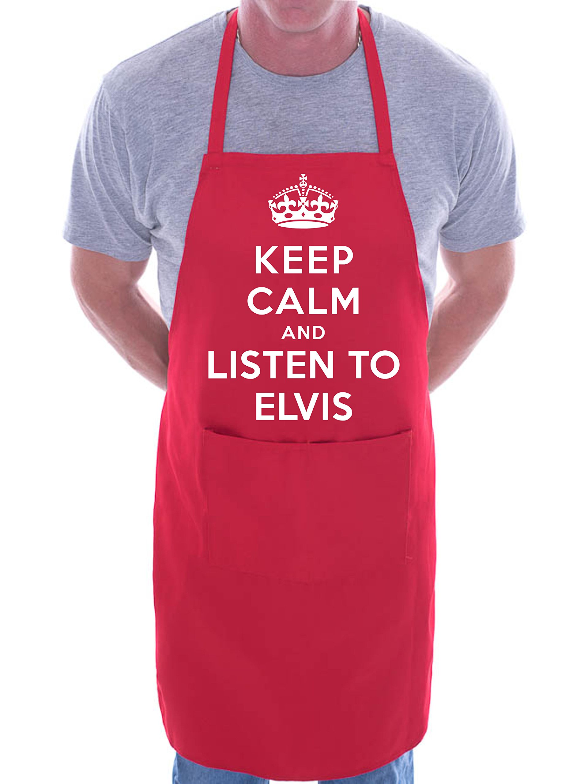 Print4u Men's Red Keep Calm And Listen To Elvis Bbq Cooking Funny Novelty Apron