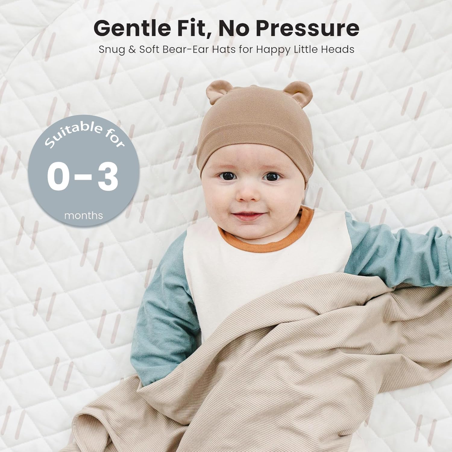 Konssy 6-Pack Baby Newborn Hats with Bear Ears Baby Beanie Hats - Soft Caps for Infant Boys & Girls, 0-3 Months - Image 3