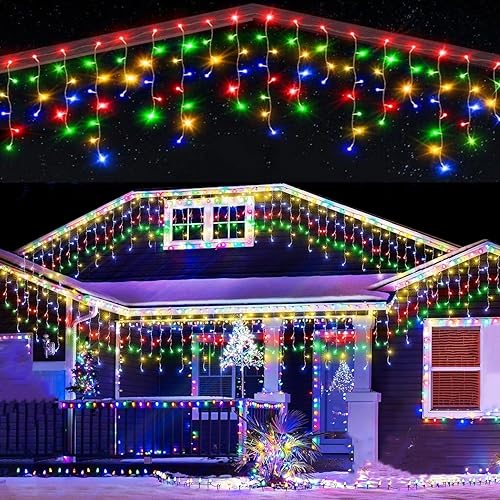 Miniatura 8 de Luces LED de carámbano para exteriores, 32.8 pies, 400 luces LED de Navidad con temporizador, impermeables, conectables, cortina de aleros,