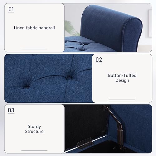 Miniatura 39 de HUIMO Banco de almacenamiento de 48 pulgadas, otomana de almacenamiento con brazos con patas de madera maciza de 7.5 pulgadas, banco de pie de cama
