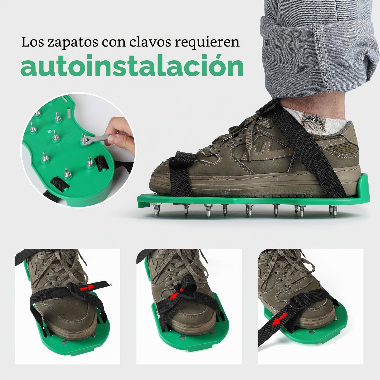 CPROSP 5pcs Kit de Herramientas de Autonivelación de Cemento, 2*Rodillo de Puas Autonivelante(47cm + 21cm)+ Rascador de Acero Inoxidable 56cm+ Zapatos de Clavos 30cm+ Mango Telescópico 200cm