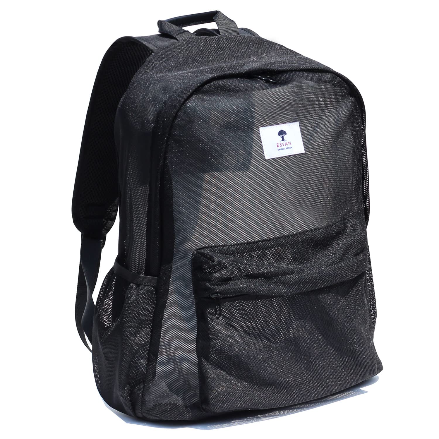 ESVAN Original Print Mesh Backpack Semi-Transparent Sackpack See Through Beach Bag Daypack Multi-Purpose Women Men Unisex