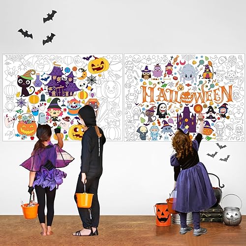 Paquete de 2 carteles gigantes para colorear de Halloween, póster grande para colorear para niños, páginas para colorear grandes de Halloween,