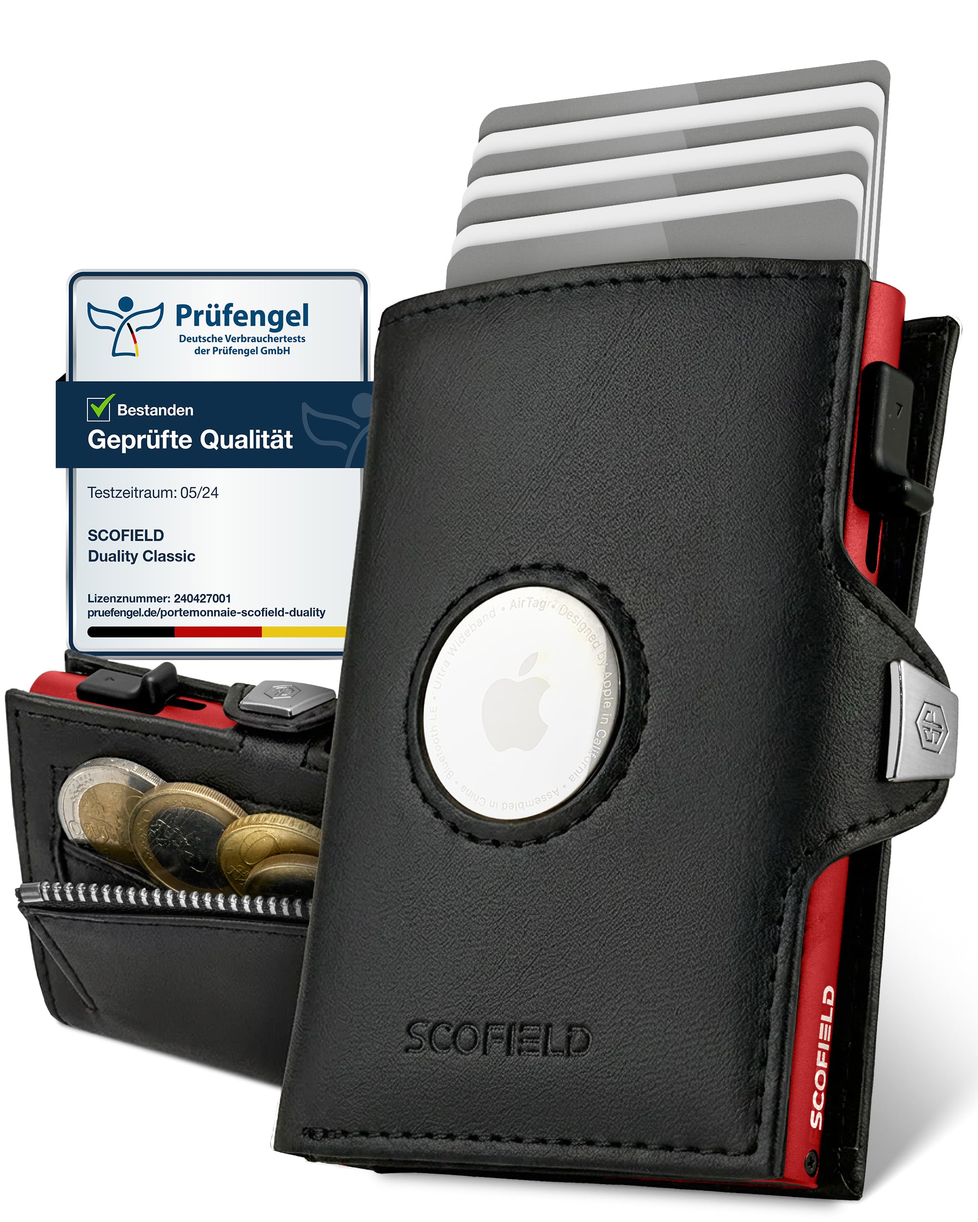 SF SCOFIELD | Airtag Wallet mit Münzfach Herren | Airtag Geldbeutel RFID - Schutz | Geldbörse für 9-10 Karten | Portmonee Herren | Portemonnaie | Kartenetui für Apple Air Tag | Wallets for Men Klein