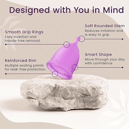 Vista 4 de EcoBlossom Reusable Menstrual Cup Set - The Most Reliable Medical Grade Silicone Period Cups - Comfortably use for 12 Hours (Small & Large)