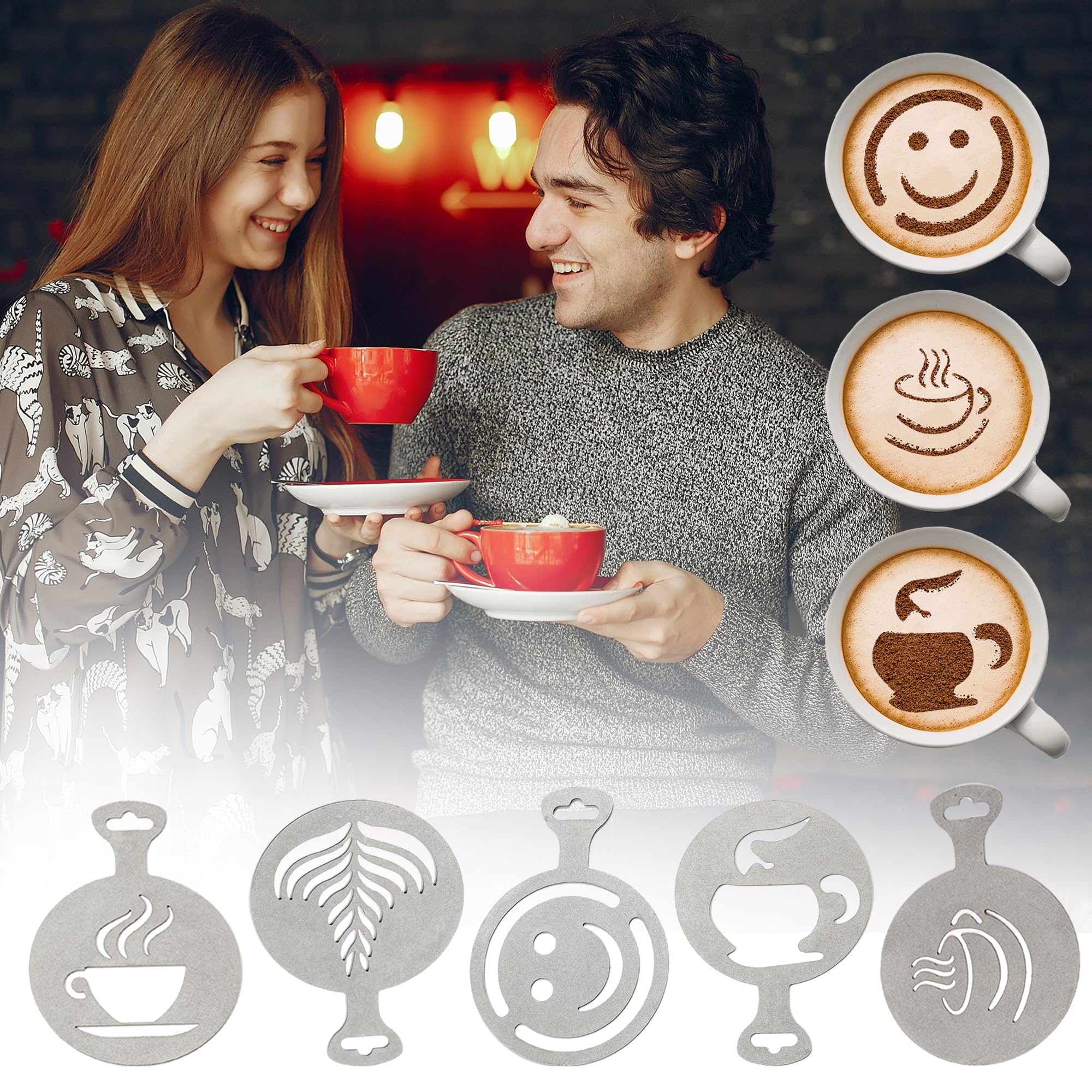 5 plantillas de café para decoración de café con leche, kit de decoración de galletas de Navidad reutilizables, plantillas de galletas para pasteles, plantillas de hornear para decoración de pasteles