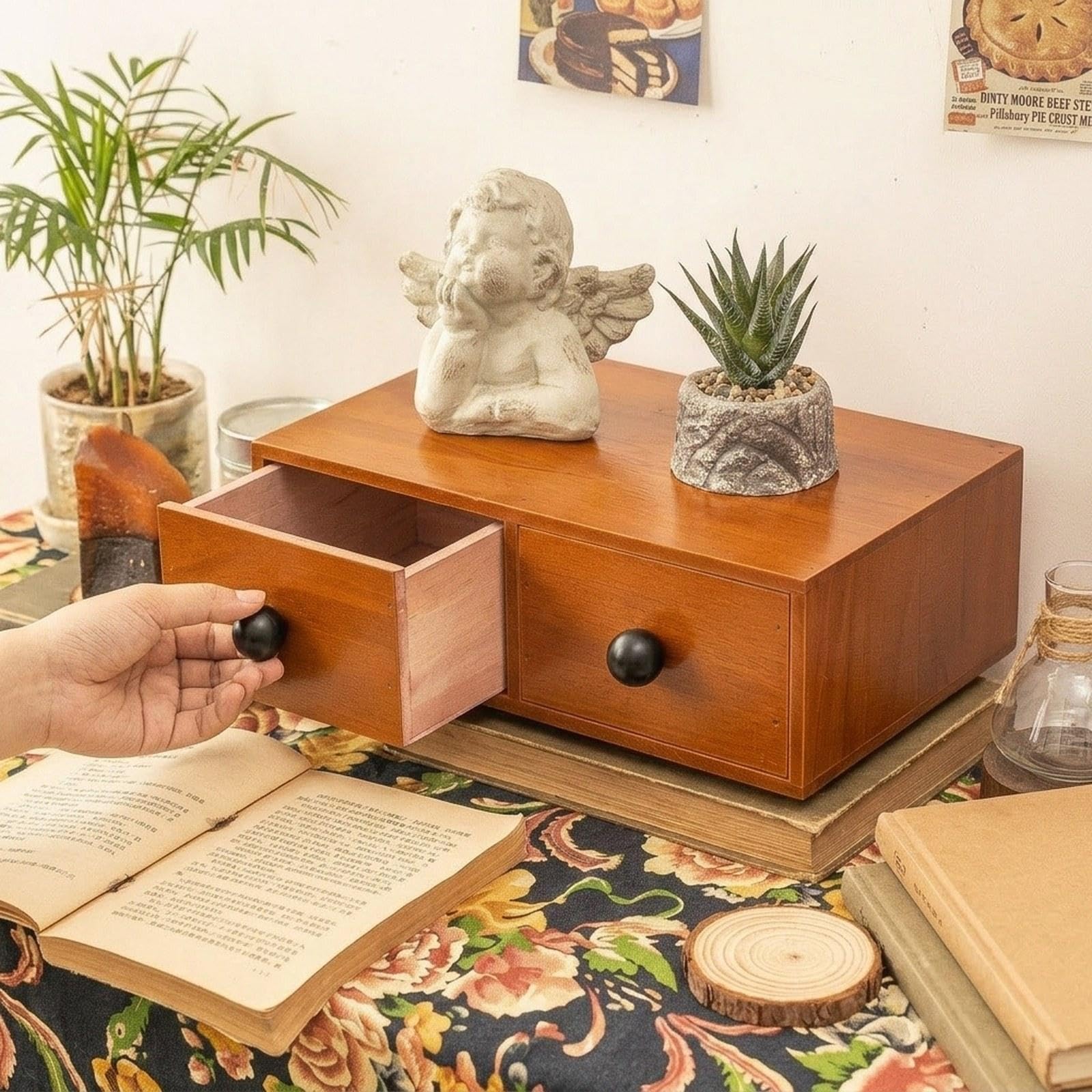 Organizzatore Da Scrivania con Cassetti, Scatola Portaoggetti in Legno per Ufficio, Decorazione O Regalo, 2 Cassetti