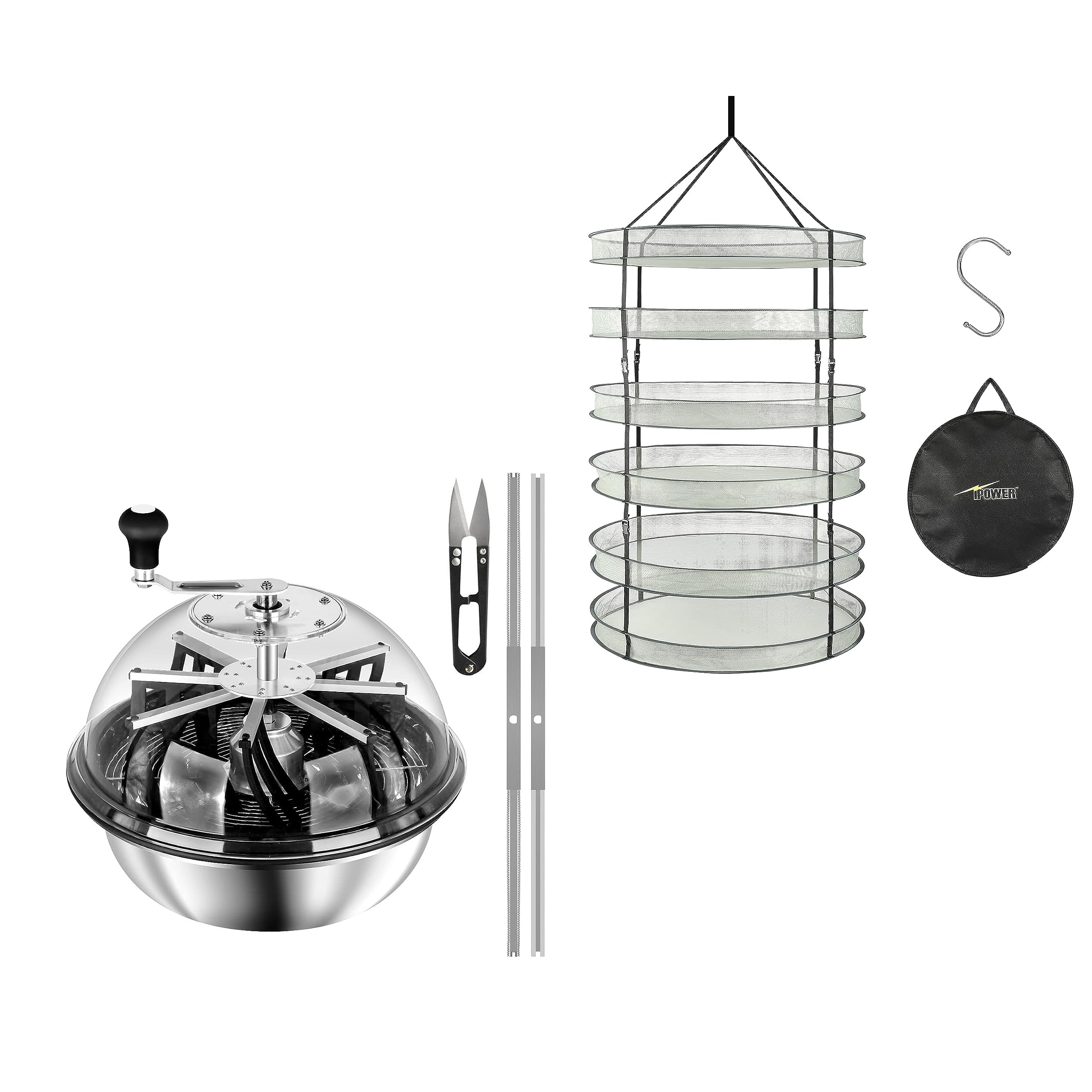 iPower Bud Leaf Bowl Trimmer 16" Twist Spin Cutting with Sharp Stainless Steel Blades, and 3ft 6-Layer Detachable Herb Drying Rack for Buds, Leaves, Flowers, Hydroponics Plants