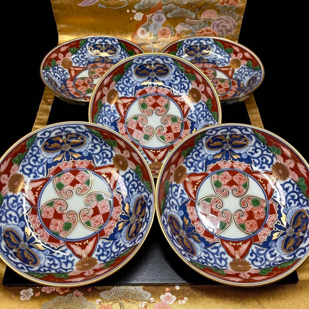 【古伊万里意匠】 其泉 染錦金彩 見込地紋 なます皿 セット 平鉢 浅鉢 向付 古伊万里意匠 其泉 染錦金彩 見込地紋 なます皿 セット 平鉢 浅