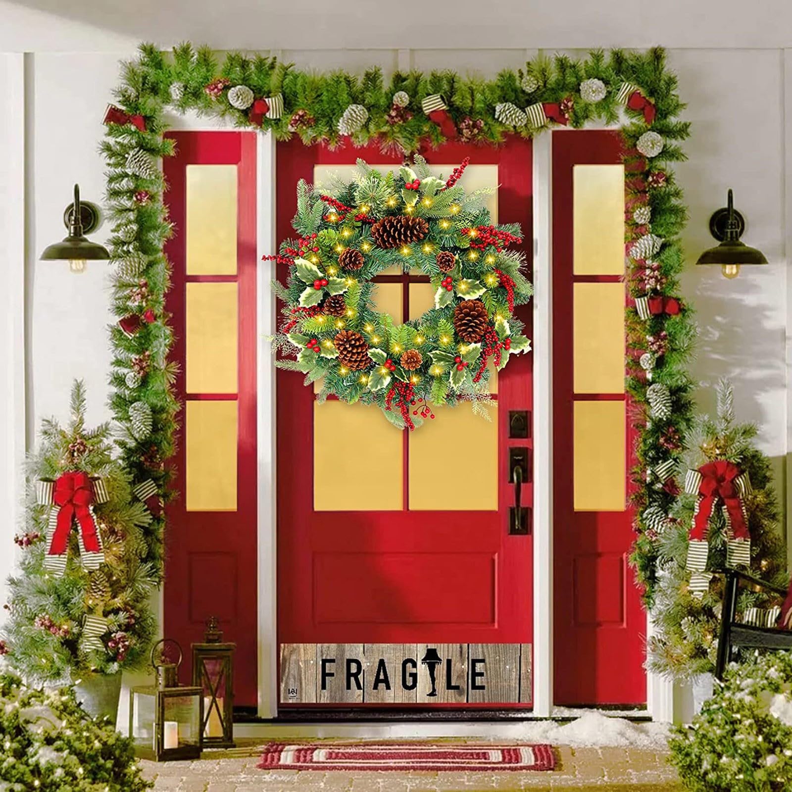 Generico Ghirlanda Natalizia Ghirlanda di Abete per Porta di casa Decorazione Natalizia Ghirlande Natalizie Per Scale Verde Da Decorare Camino