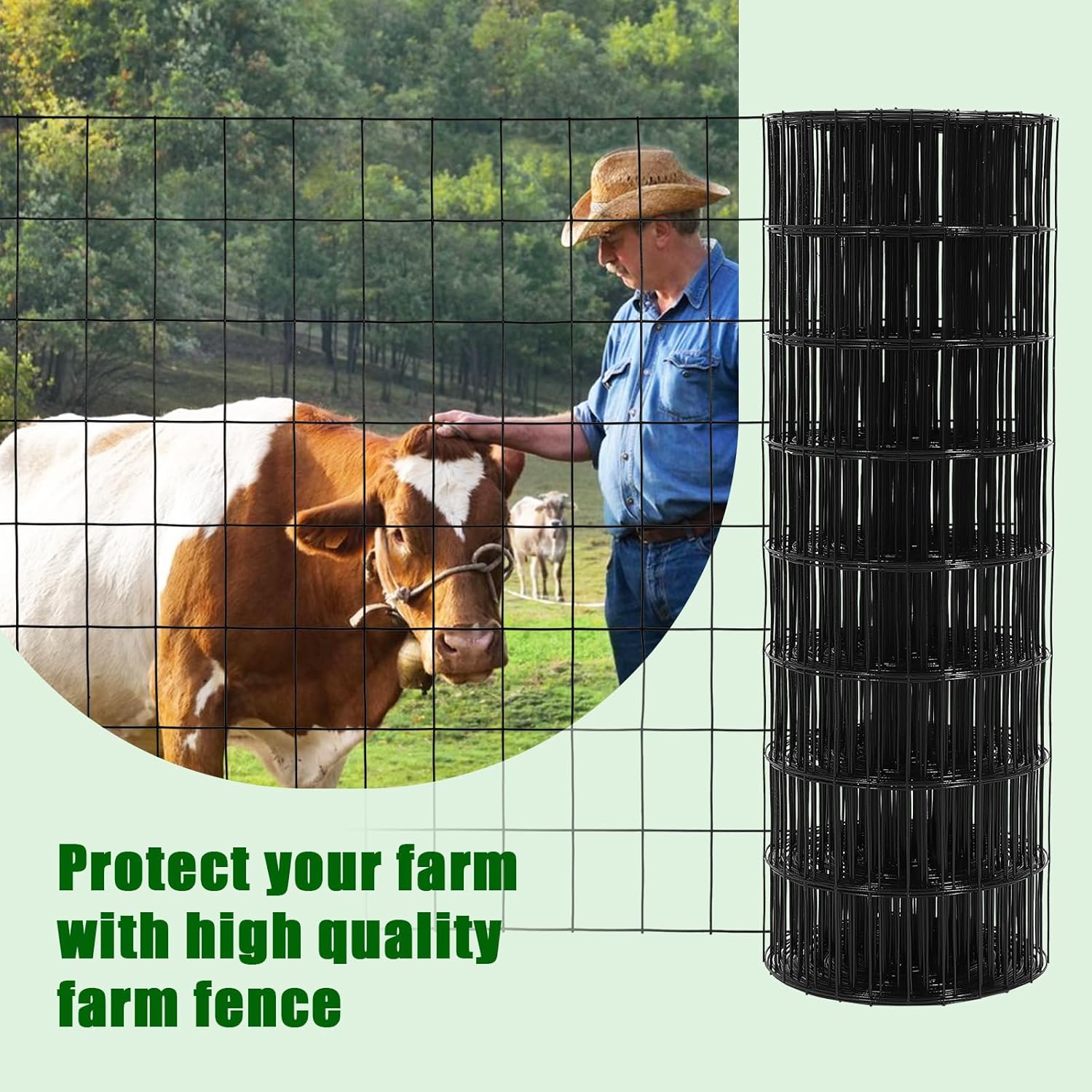 Wire Mesh Fence Roll 24inx50ft, 2inchx3inch 16GA Galvanized Steel Poultry Netting, Vinyl Coating Metal Wire Hardware Cloth Fence for Garden Yard Animals Plants Protection, Farm Fencing, Black