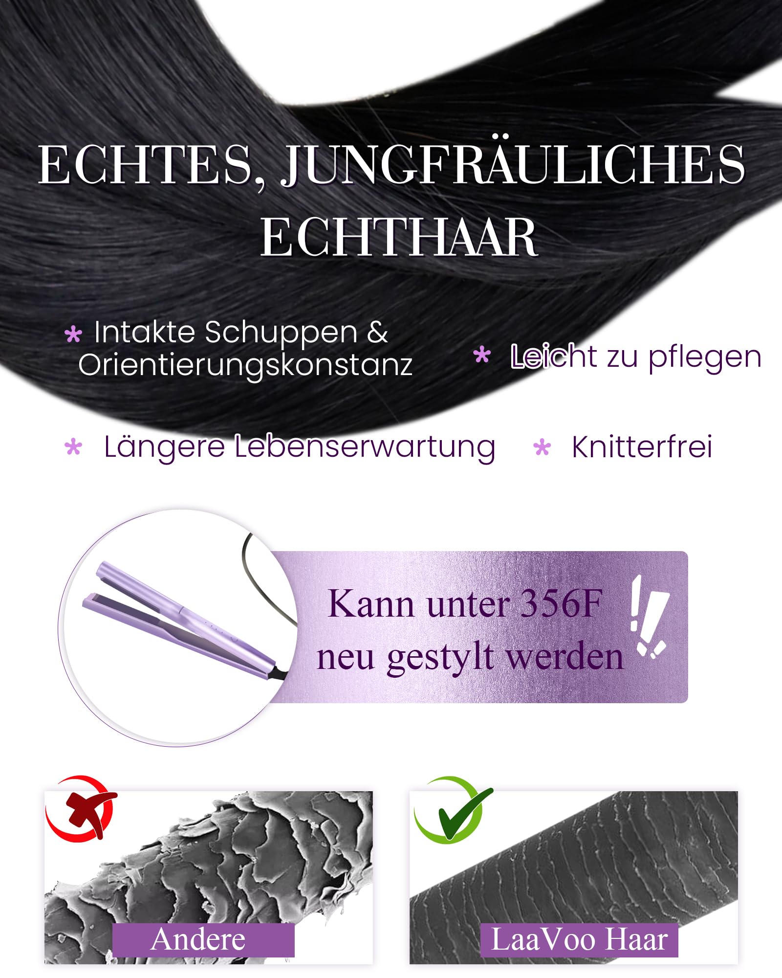 LaaVoo U Tip Extensions Keratin Bondings Schwarz 55cm Echthaar Extensions Bondings 1g/s U Tip Haare Extensions Haarverlängerung Echthaar Pre Bonded Schwarz #1 100s 100G - 5