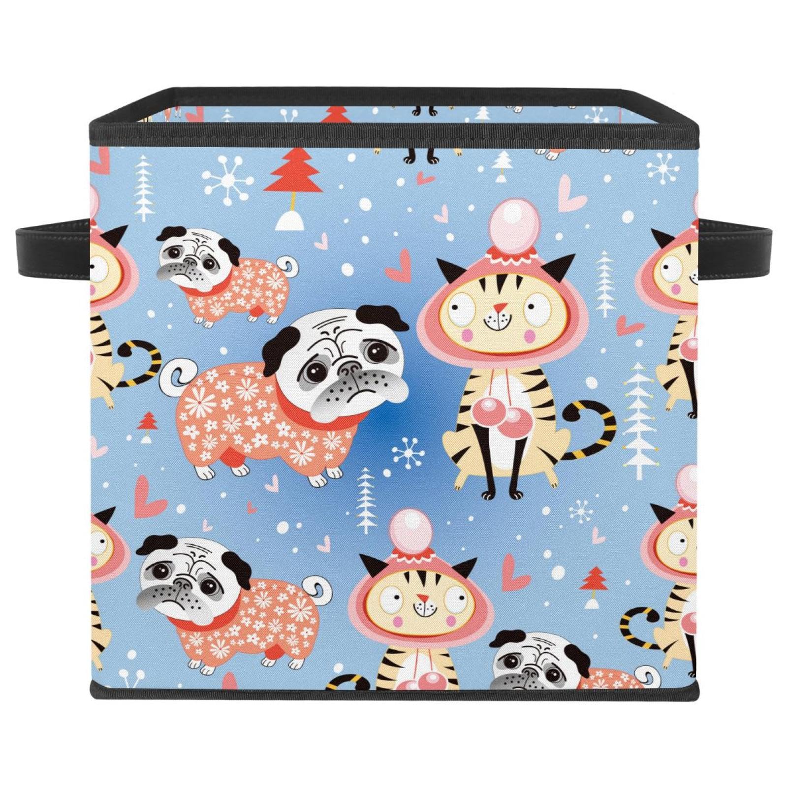 Boîte de rangement pliable carlin et chats en tissu pour garde-robe