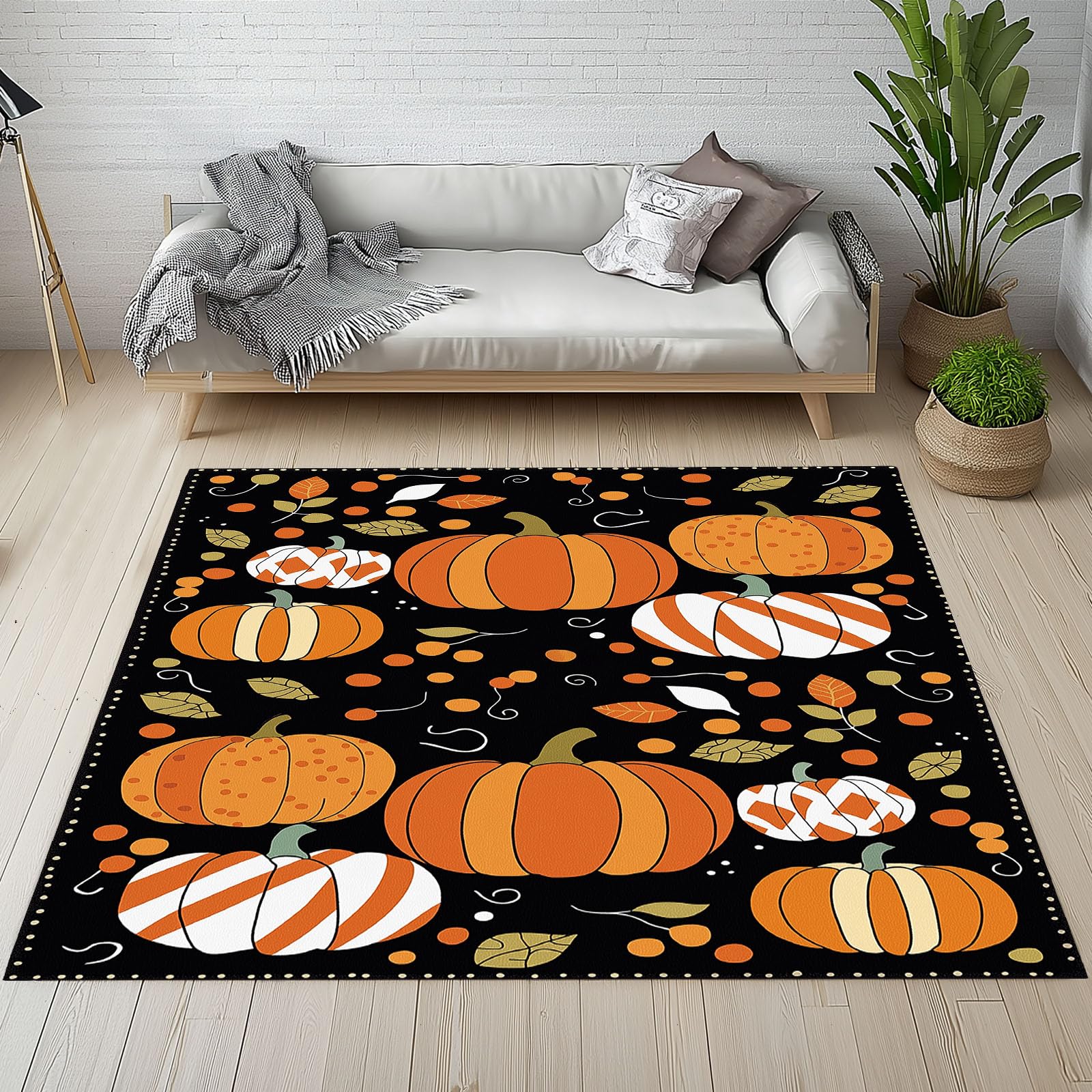 Tapis de salon citrouille lavable en machine pour éviter les taches