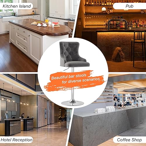Miniatura 70 de ABET Juego de 2 taburetes de bar, taburetes de altura de mostrador con reposapiés, silla giratoria ajustable de terciopelo para isla de cocina con