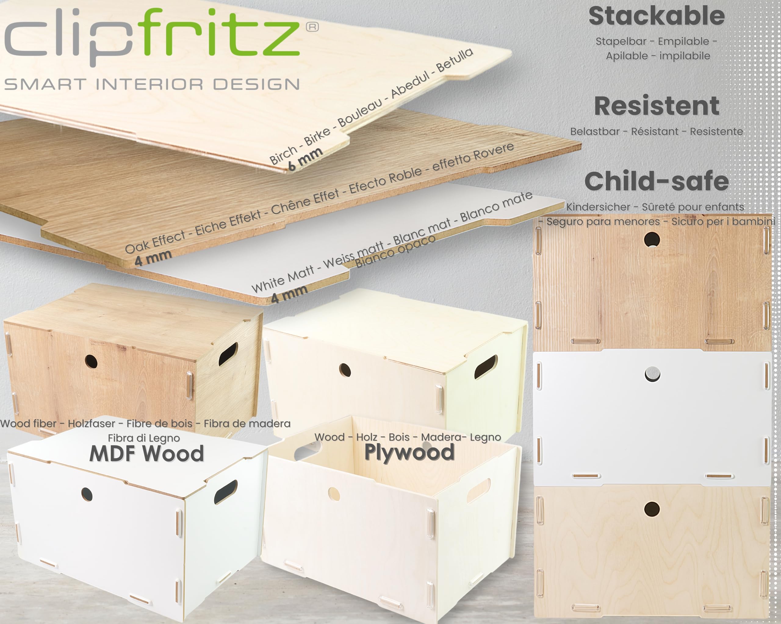 Lot de 4 caisses avec couvercle en bois , Boîte de rangement empilable