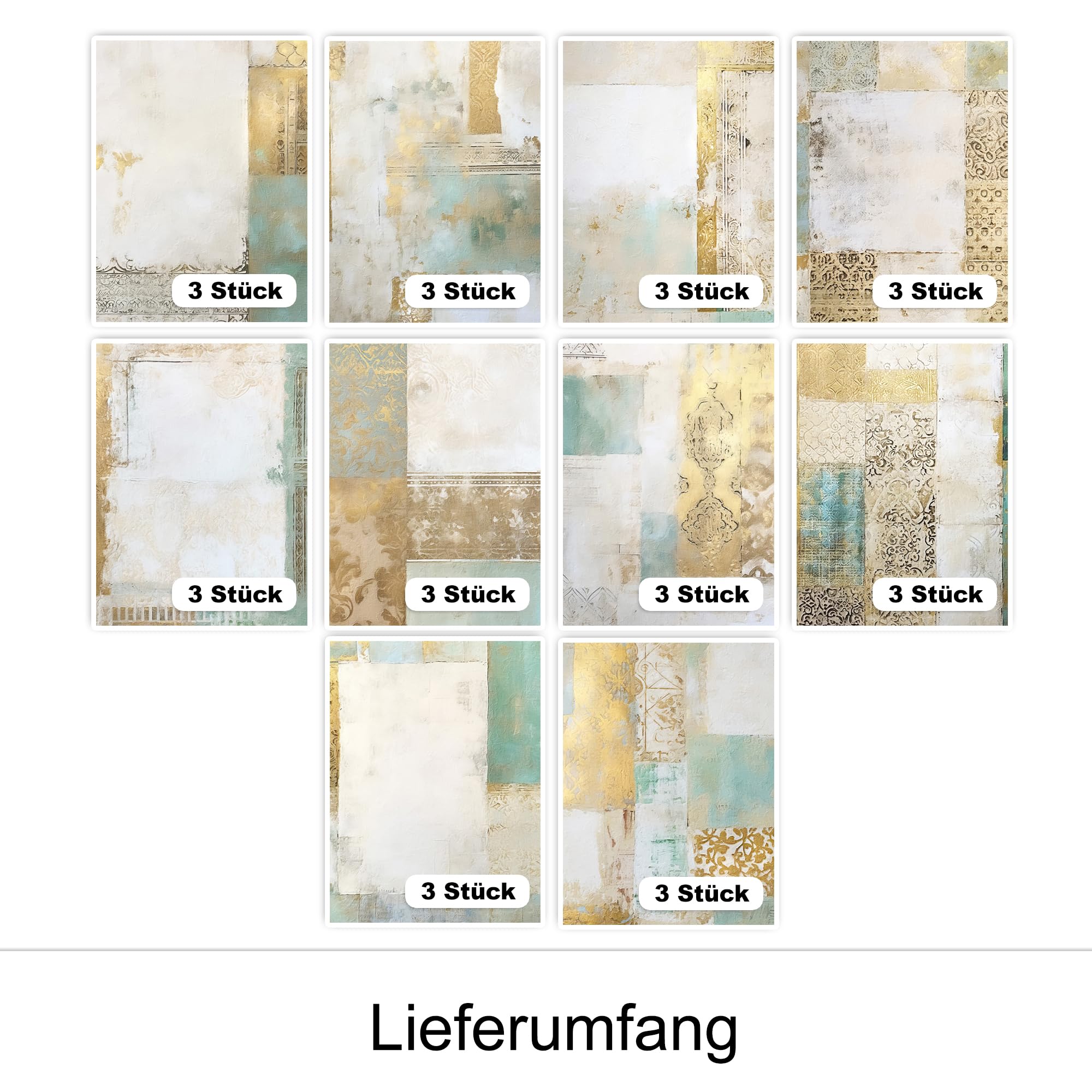 GRAZDesign Fliesenaufkleber Bad & Küche Textur Gold Türkis Klebefliesen selbstklebend - 20x25cm / 30 Stück