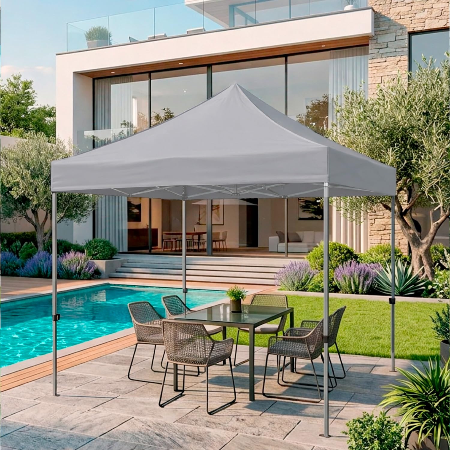 Gazebo Professionale 3x3 M Richiudibile Automatico In Acciaio Con Telo Oxford 1200D PVC Impermeabile e Anti UV Struttura a Fisarmonica con Sacche Zavorra e Borsa Trasporto Sagre Feste Eventi (Grigio)