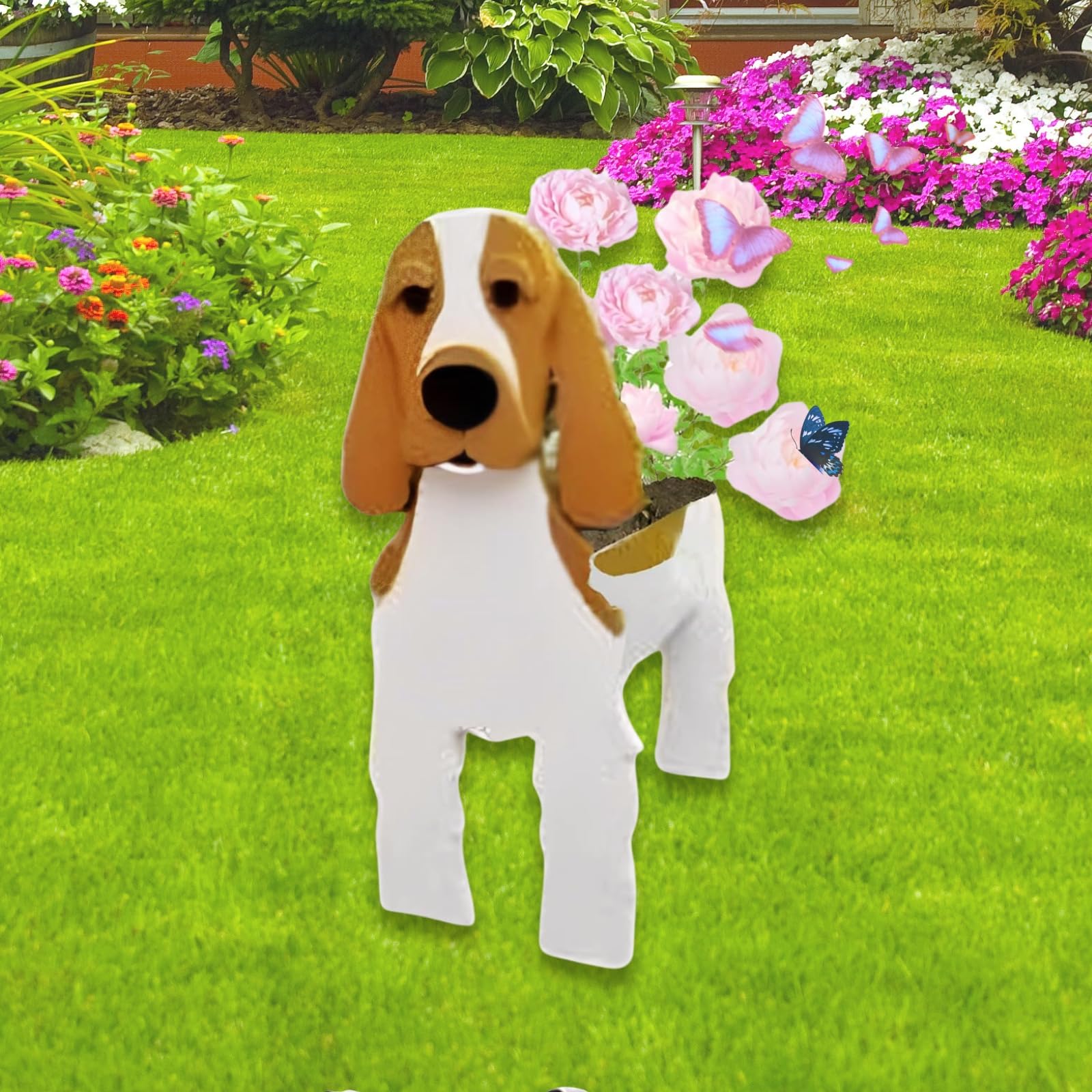 strolfay Brown and White Cocker Spaniel Dog Planter Plant Pots,Cute Dog Flower Planter,Gifts for Pet Lovers,Unique Animal Plant Pots,Office,Indoor Outdoor Garden Decor(9.45 * 9.17 * 13.39in)