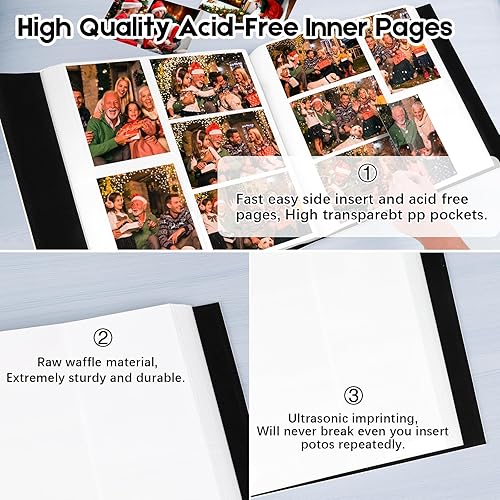 Miniatura 6 de Aevdor Álbum de fotos de 700 bolsillos de 4 x 6 pulgadas, cubierta de cuero de gran capacidad, álbumes de fotos familiares para bodas, con capacidad