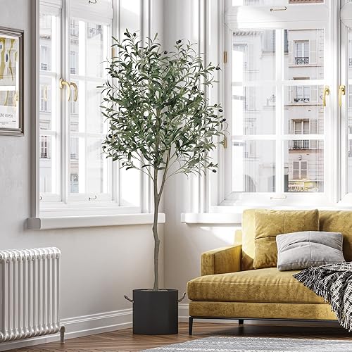 Miniatura 6 de VIAGDO - Árbol de seda de olivo artificial grande de 5.25 pies de alto en maceta, con ramas y frutos, para decoración moderna del hogar, oficina,
