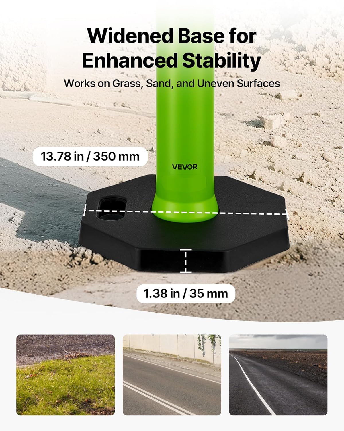 VEVOR 3 Pack Traffic Delineator Posts, 45 inches Traffic Safety Cones with Weighted Base and Reflective Strips, Heavy Duty Delineator Posts for Construction Site, Parking Lot, Crowd Control, Green