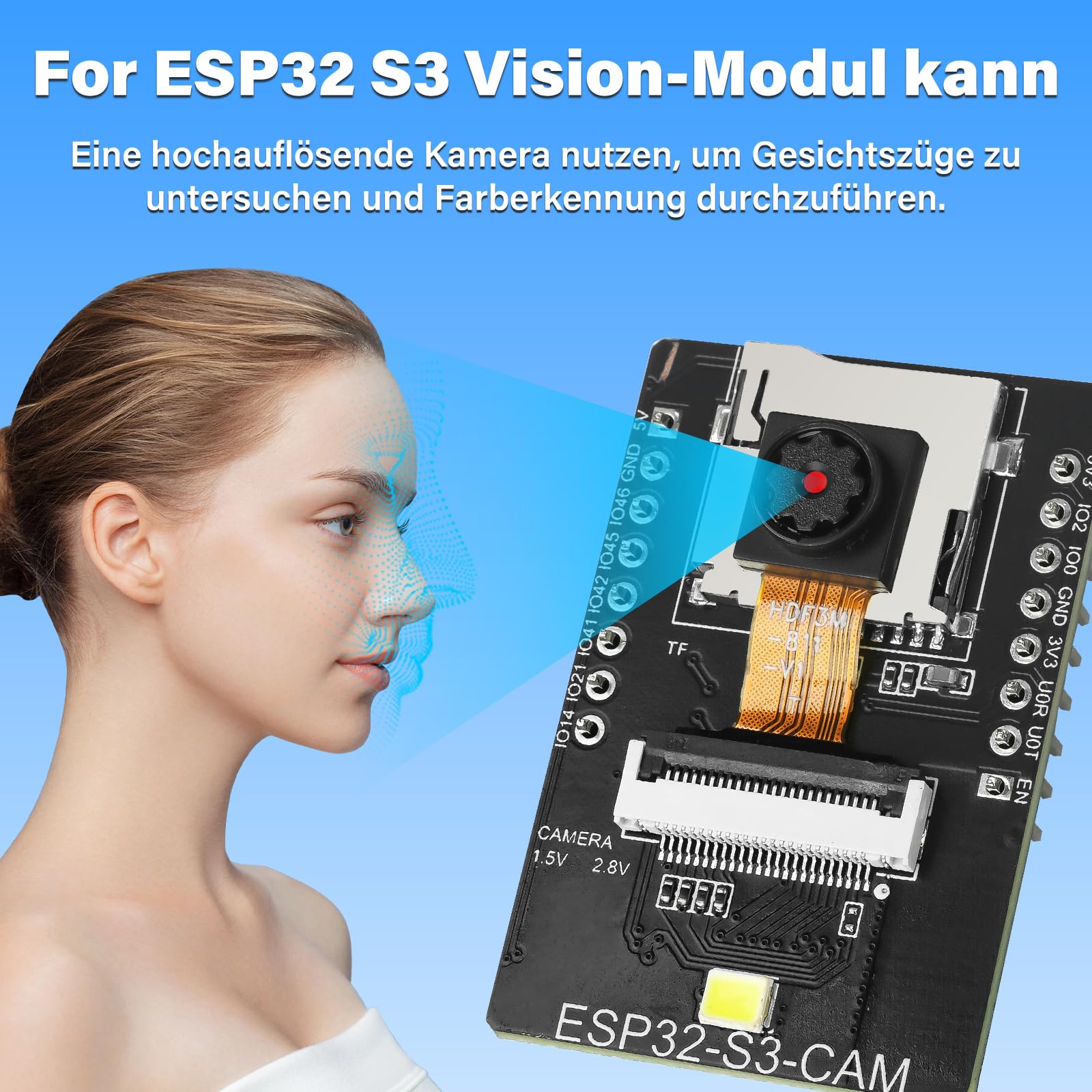 2 Stück Für ESP32 S3 AI-Vision-Modul, Für ESP32 S3 CAM Board Wi-Fi/Bluetooth, 2640, OV5640 Kamerasensor, geeignet für Szenarien wie Wi-Fi-Bildübertragung, Gesichtserkennung und Farberk