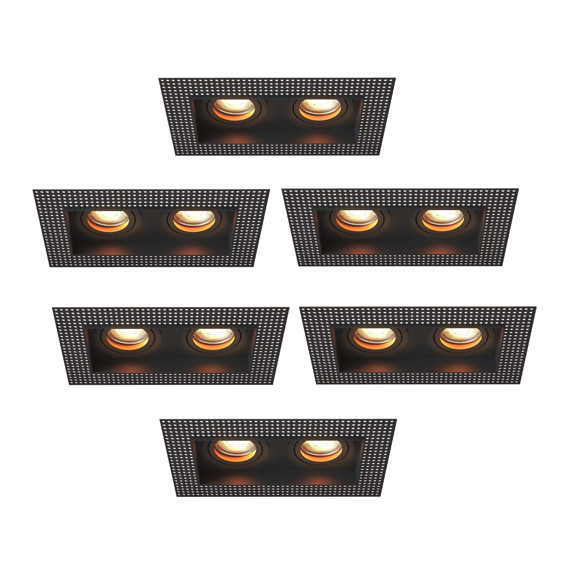 Ledvion 6er Set LED Einbaustrahler Schwarz GU10 Fassung 3W Warmweiss | Einbaumass 130x130mm; Fuer trockene Innenraeume wie Wohnzimmer Kueche und Flur